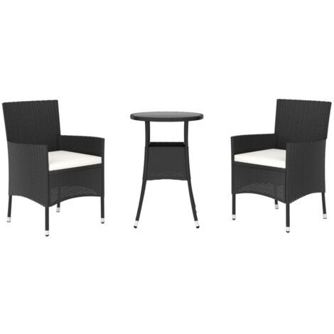 Ensemble de bistro de jardin 3 pcs coussins noir poly rotin vidaXL