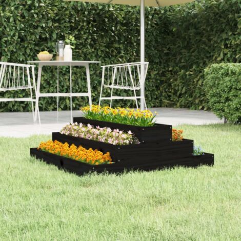 vidaXL Planter Black 80x80x27 cm Solid Wood Pine (1/5)