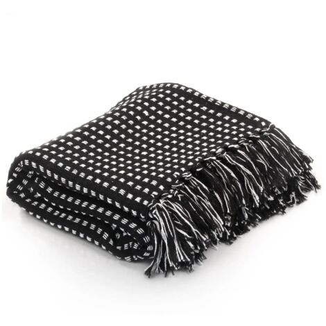 vidaXL Throw Cotton Squares 220x250 cm Black