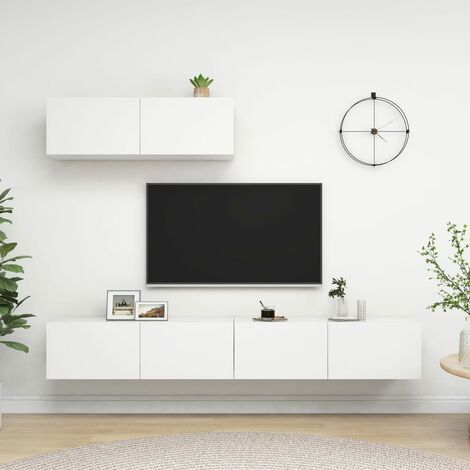 Vidaxl – Lot de 3 meubles TV – Banc TV blanc aggloméré 100 x 30 x 30 cm – Grand espace de rangement – Fixation murale pour intérieur moderne