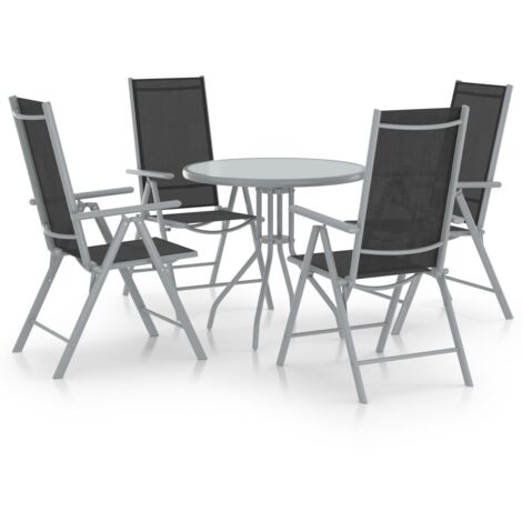 vidaXL 5 Piece Garden Dining Set Aluminium and Textilene Silver (312182+312215) (1/5)