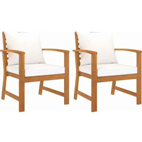 Vidaxl – Lot de 2 chaises de jardin en bois d'acacia massif – Coussins crème confortables – Dimensions 60,5 x 60,5 x 81 cm – Hauteur d'assise 34 cm