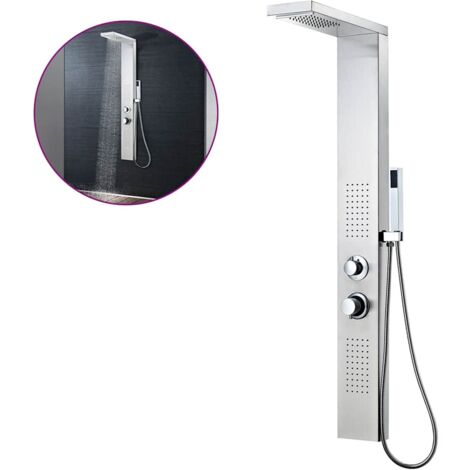 Vidaxl – Colonne de douche hydromassante en acier inoxydable brossé – 4 fonctions : pluie, cascade, jets de massage – Longueur flexible 150 cm