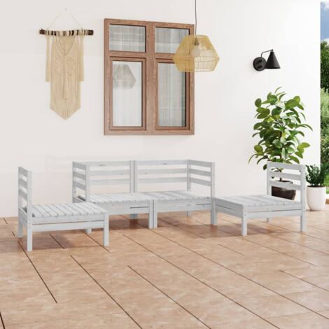 vidaXL 4 Piece Garden Lounge Set White Solid Pinewood (806583+806588) (1/5)