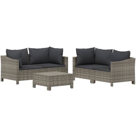 vidaXL 5 Piece Garden Lounge Set with Cushions Grey Poly Rattan (1/5)