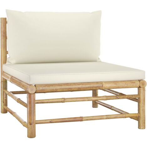 Vidaxl – Canapé central de jardin modulable en bambou – Coussins confortables blanc crème – Dimensions 65x70x60 cm – Assemblage requis