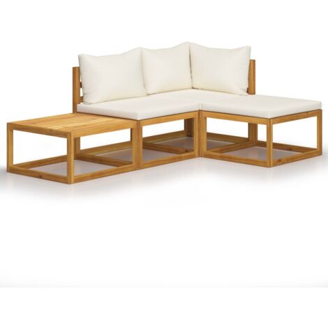 vidaXL 4 Piece Garden Lounge Set with Cushion Cream Solid Acacia Wood (1/7)