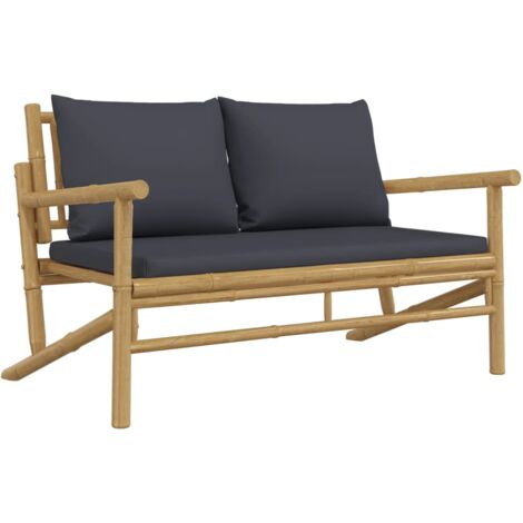 vidaXL Garden Bench with Dark Grey Cushions Bamboo