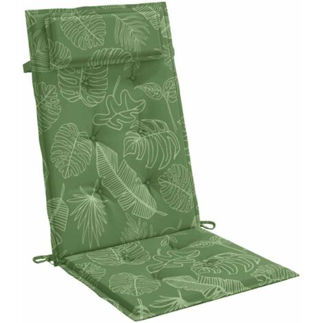 4 Coussins Dossier Haut Motif Feuille | Tissu Polyester Imperméable, Rembourrage Mousse | 120 X 50 X 3 Cm | Avec Cordes Et Sangle Anti-glissement