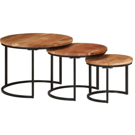 Vidaxl – Lot de 3 tables basses gigognes en bois d'acacia massif – Design moderne – Dimensions 55x40cm, 45x35cm, 35x29cm – Rangement facile