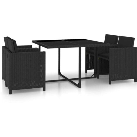 vidaXL 5 Piece Outdoor Dining Set with Cushions Poly Rattan Black
