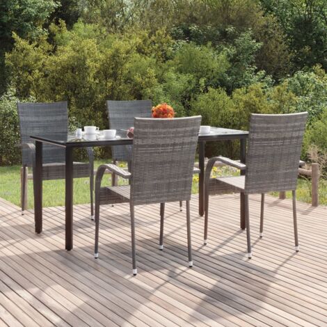 vidaXL 5 Piece Garden Dining Set Grey Poly Rattan (1/5)