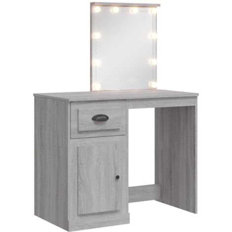 vidaXL Dressing Table with LED Lights Grey Sonoma 90x42x132,5 cm (1/5)