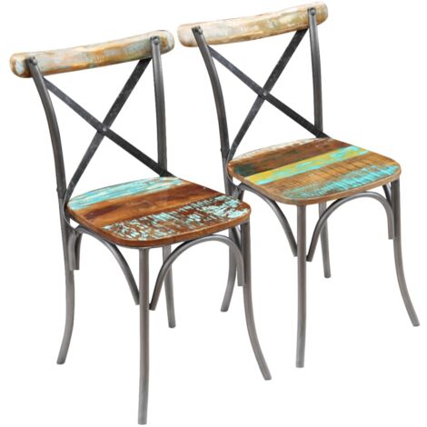 Vidaxl – Lot de 2 chaises à manger en bois de récupération massif – Dossier ouvert – Finition multicolore – Dimensions 51x52x84 cm – Cadre en acier