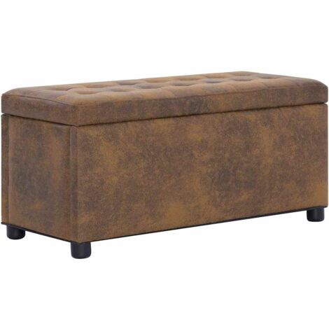 Vidaxl – Pouf de rangement marron 87,5 cm en similicuir daim – Cadre en bois robuste – Compartiment de rangement spacieux – Utilisation comme repose-pieds ou table basse