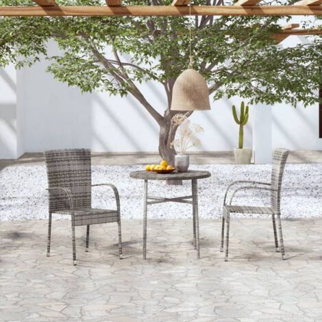 vidaXL 3 Piece Garden Dining Set Poly Rattan Grey (317176+46464) (1/5)