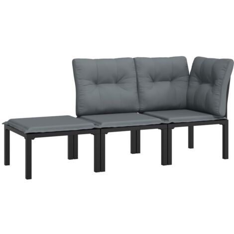 vidaXL 3 Piece Garden Lounge Set Black and Grey Poly Rattan (1/5)