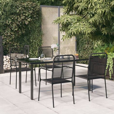 vidaXL 5 Piece Garden Dining Set Black Cotton Rope and Steel (1/5)