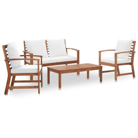 Vidaxl – Salon de jardin 4 pcs en bois d'acacia massif – Coussins confortables – Table 100x50x33 cm – Banc 120x61x81 cm – Chaises 60,5x61x81 cm