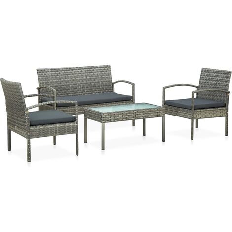 vidaXL 4 Piece Garden Lounge Set with Cushions Poly Rattan Grey (1/5)