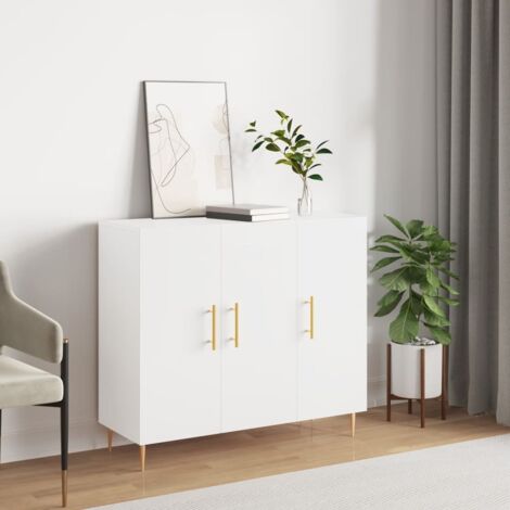 Vidaxl – Buffet blanc 90x34x80 cm en bois d'ingénierie – Pieds en métal – Grand espace de rangement – Portes pratiques (1/6)