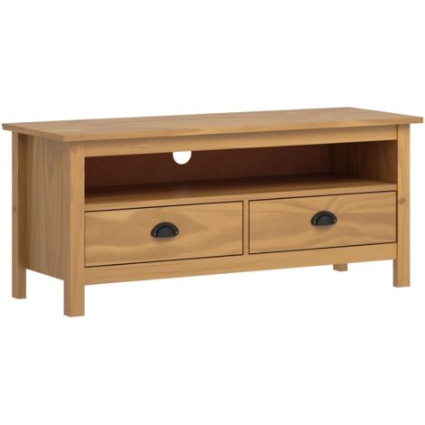 Vidaxl – Meuble TV en bois massif – 2 tiroirs et 1 compartiment – Dimensions 110x40x47 cm – Couleur miel – Style rustique (1/5)