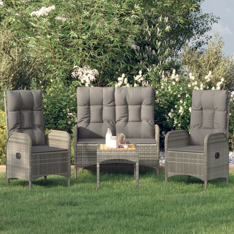 Vidaxl – Ensemble à manger jardin 4 pièces – Résine tressée gris – Coussins confortables – Table en bois d'acacia – Dossier réglable (1/6)