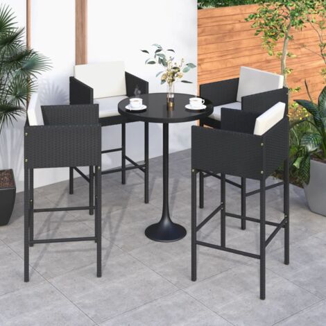 Vidaxl – Lot de 4 tabourets de bar avec coussins – Résine tressée noire – Hauteur d'assise 76 cm – Cadre en acier enduit de poudre
