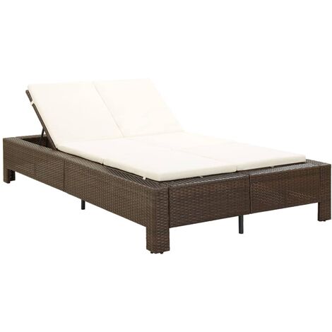 Vidaxl – Transat 2 places avec coussin – Résine tressée marron – Cadre acier robuste – Dimensions 220 x 130 x 35 cm – Résistant aux intempéries (1/7)