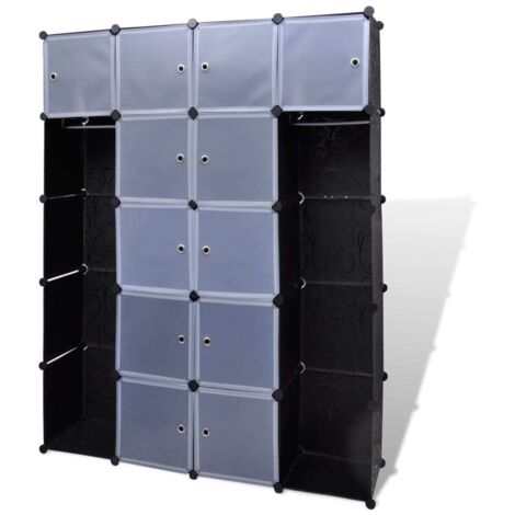 Vidaxl – Dressing modulable 14 compartiments – Dimensions 37x146x180,5 cm – Plastique noir et blanc – Installation rapide et facile (1/5)