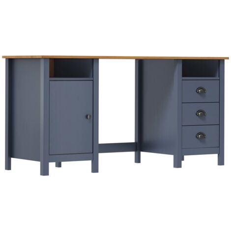 Vidaxl – Bureau droit en bois massif 150x50x74 cm – 3 tiroirs et 2 compartiments – Style rustique – Idéal pour aménagement intérieur (1/10)