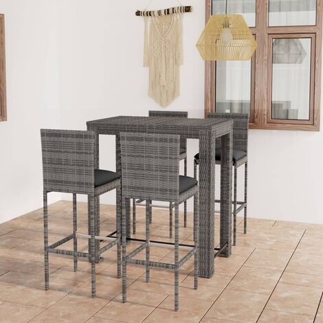 Vidaxl – Ensemble de bar de jardin 5 pcs – Résine tressée gris – Coussins confortables – Cadre en acier robuste – Table carrée 110 kg (1/5)