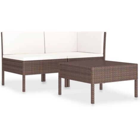vidaXL 3 Piece Garden Lounge Set with Cushions Poly Rattan Brown (1/6)