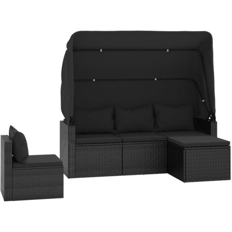 vidaXL 4 Piece Garden Sofa Set with Cushions Black Poly Rattan (1/5)
