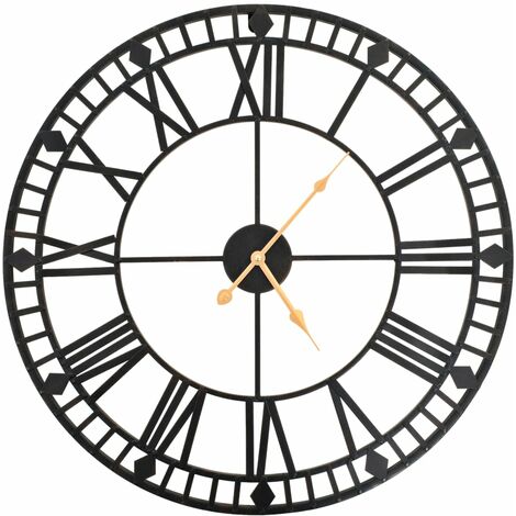 Vidaxl – Horloge murale vintage 60 cm – Cadre en métal noir – Mouvement à quartz précis – Chiffres romains élégants (1/6)