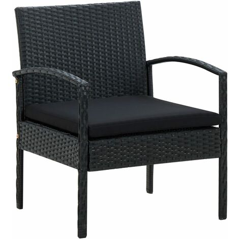 Chaise de jardin avec coussin Résine tressée Noir