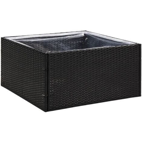 Vidaxl – Jardinière en résine tressée noire 80x80x40 cm – Sac intérieur transparent pour conservation d'humidité – Fond ouvert pour drainage