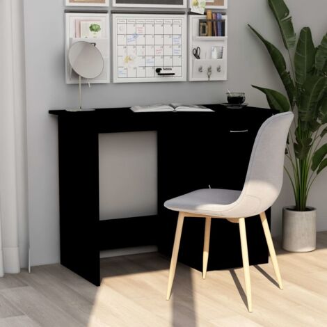 Vidaxl – Bureau droit noir 100 x 50 x 76 cm – Bois d'ingénierie avec tiroir intégré – Pour espaces de travail modernes et étroits