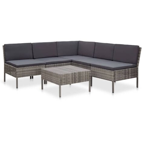 vidaXL 6 Piece Garden Lounge Set with Cushions Poly Rattan Grey