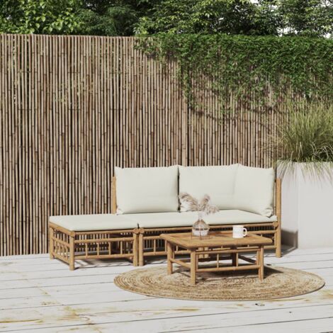 Vidaxl – Ensemble de salon de jardin 3 pièces en bambou – Coussins crème – Conception modulaire et durable – Confort optimal pour extérieur (1/7)