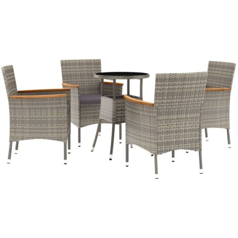 vidaXL 5 Piece Garden Bistro Set with Cushions Grey Poly Rattan