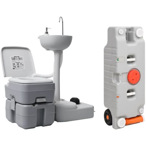 vidaXL Toilette portable de camping et support à laver les mains Gris