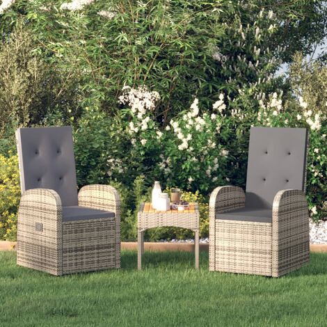 Chaise inclinable de jardin 2pc et coussins Résine tressée Gris vidaXL