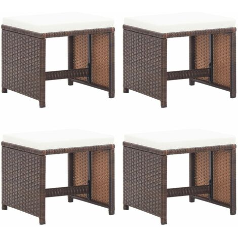 vidaXL Tabourets de jardin lot de 4 et coussins Résine tressée Marron (1/5)
