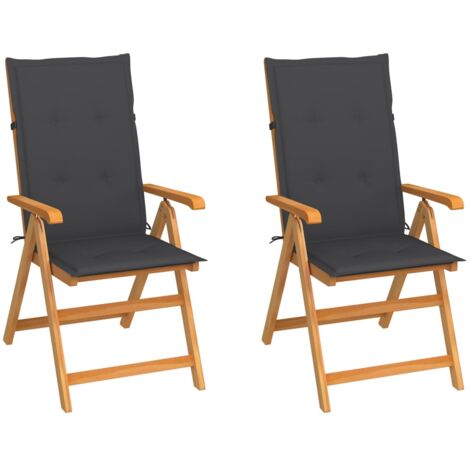 vidaXL Folding Chairs 2 pcs with Anthracite Cushions Solid Teak Wood (1/5)