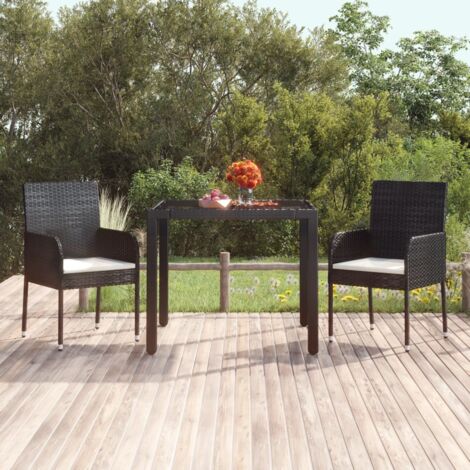 vidaXL Garden Table with Glass Top Black 90x90x75 cm Poly Rattan