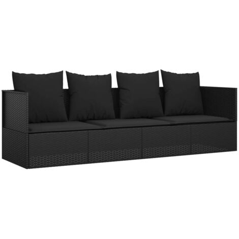 vidaXL Outdoor Lounge Bed with Cushions Black Poly Rattan