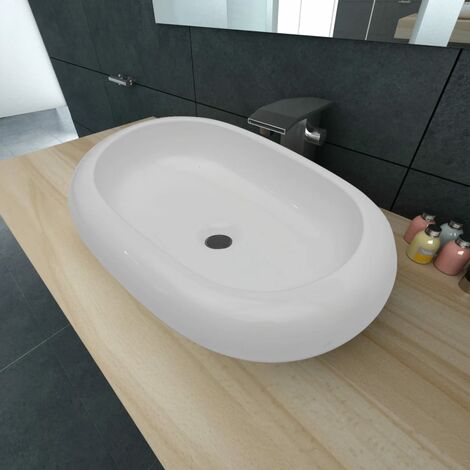 Vidaxl – Vasque à encastrer céramique ovale blanche 63 x 42 cm – Finition brillante – Trou de vidange 4,5 cm – Design moderne et élégant (1/5)