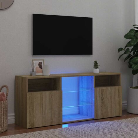 Vidaxl – Meuble TV avec éclairage LED – Chêne sonoma – 120x30x50 cm – Espace de rangement pour lecteur DVD et console de jeu