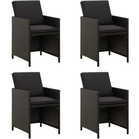 Vidaxl – Chaises de jardin avec coussins – Lot de 4 – Résine tressée noire – Accoudoirs et dossier pour confort – Charge maximale 110 kg